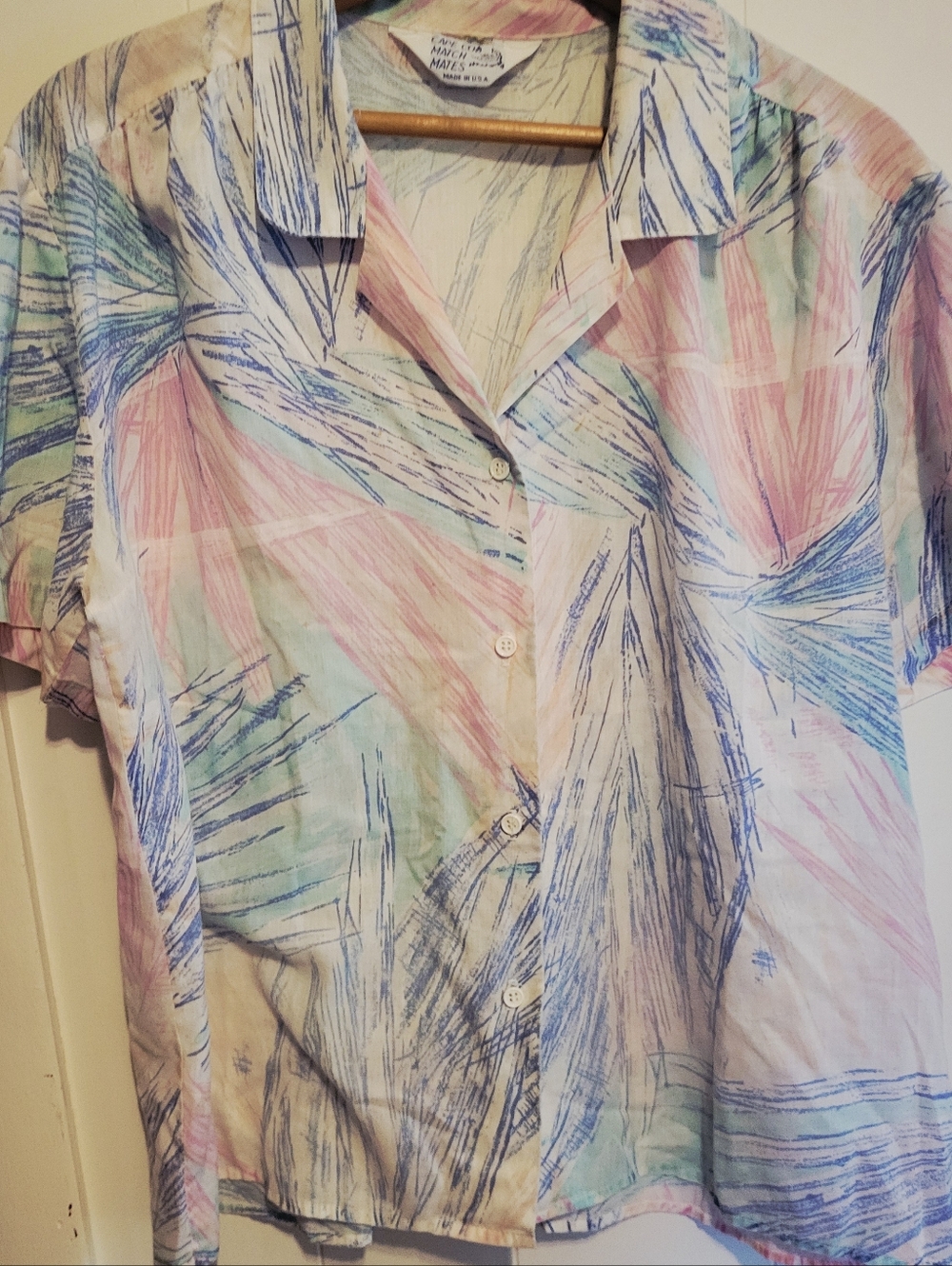 Vintage 70's Cape Cod Matchmate pastel brushstroke-style Print Shirt Size M/L - Picture 6 of 11